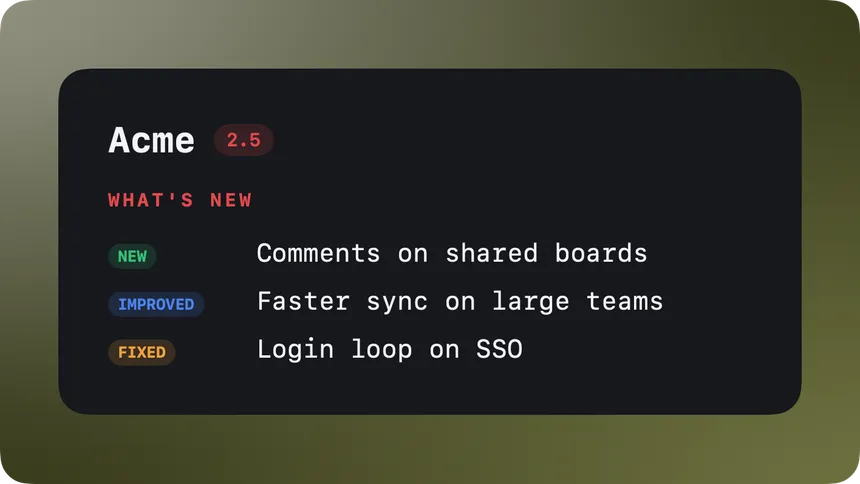 Release notes card for version 2.5 in the aurora template, rendered by the agent