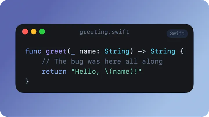 Code card of a small Swift function with syntax highlighting in a dark window